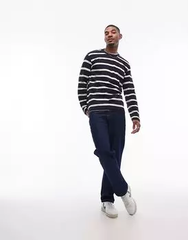 Футболка с длинными рукавами в полоску черного и белого цветов Mango