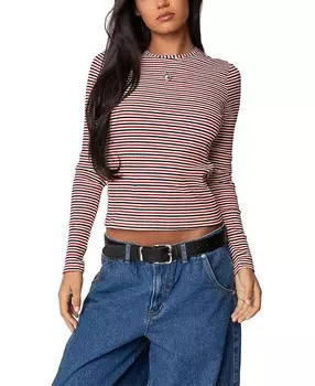 Футболка с длинными рукавами в рубчик Edikted Corina в полоску, мультиколор