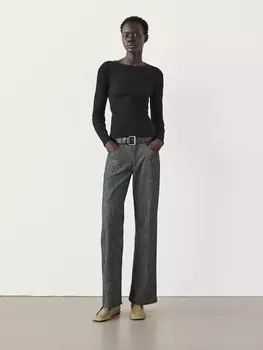 Футболка с длинными рукавами в рубчик Massimo Dutti, черный
