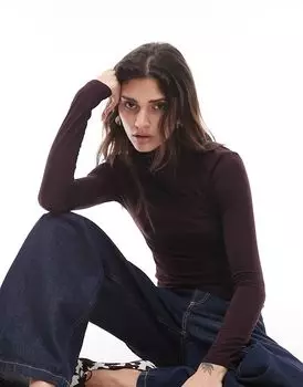 Футболка с длинными рукавами «вторая кожа» бордового цвета Mango