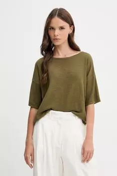 Футболка с добавлением льна Sisley, зеленый