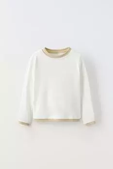 Футболка с двойным эффектом в ребруску ZARA, белый