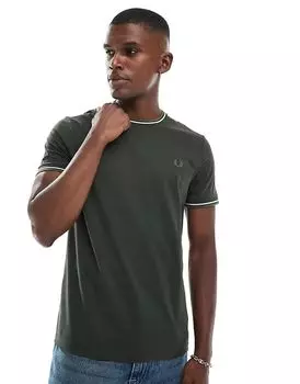 Футболка с двойным кантом цвета хаки Fred Perry