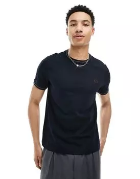 Футболка с двойным кантом темно-синего цвета Fred Perry
