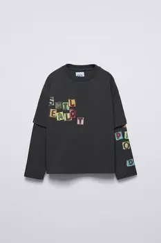 Футболка с двойным рукавом и принтом в виде букв ZARA, антрацитовый серый