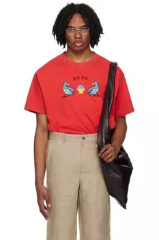 Футболка с двойными попугайчиками Bode, красный