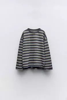 Футболка с двумя полосами ZARA, антрацитово-серый