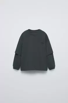 Футболка с двумя рукавами ZARA, черный