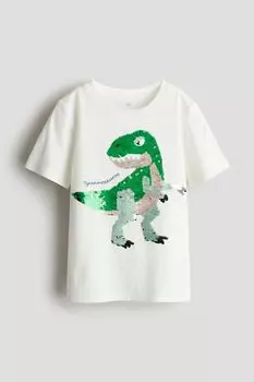 Футболка с двусторонними пайетками H&M, белый