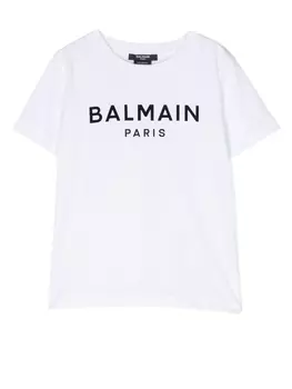Футболка с фактурным логотипом Balmain Kids, белый