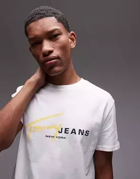 Футболка с фирменным логотипом Tommy Jeans белого и желтого цветов