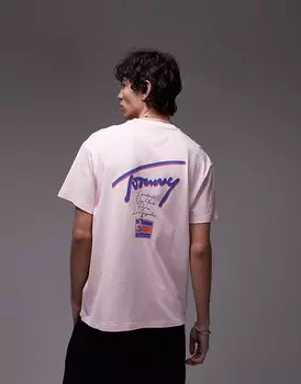 Футболка с фирменным принтом Tommy Jeans розового и фиолетового цветов