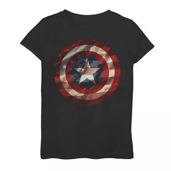 Футболка с флагом «Капитан Америка» для девочек 7–16 лет Marvel, черный