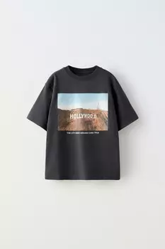 Футболка с фото hollywood ZARA, антрацитово-серый