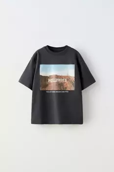 Футболка с фото hollywood ZARA, антрацитово-серый