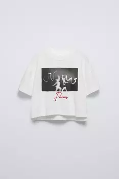 Футболка с фото парижа ZARA, белый
