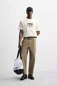 Футболка с фотографическим принтом cambridge ZARA, устрично-белый