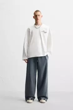 Футболка с фотографическим принтом ZARA, белый