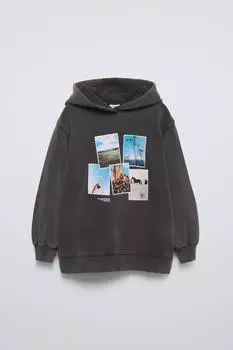 Футболка с фотографией ZARA, антрацитово-серый