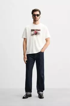 Футболка с фотопечатью ZARA, белый