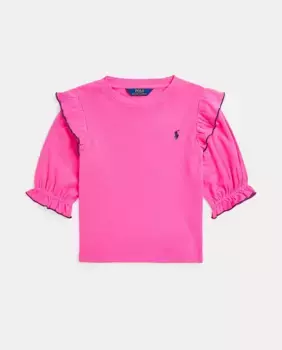 Футболка с французскими рукавами и оборками на плечах для девочек Polo Ralph Lauren, цвет Rosa
