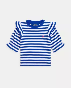 Футболка с французскими рукавами и оборками на плечах для девочек Polo Ralph Lauren, синий
