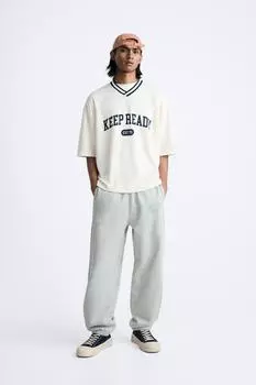Футболка с футболкой со слоганом ZARA, экрю