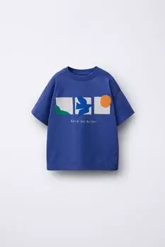 Футболка с геометрическим принтом ZARA, цвет Bluish