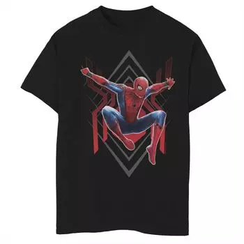 Футболка с геометрическим рисунком для прыжков и портретом «Человек-паук Marvel» вдали от дома для мальчиков 8–20 лет Licensed Character