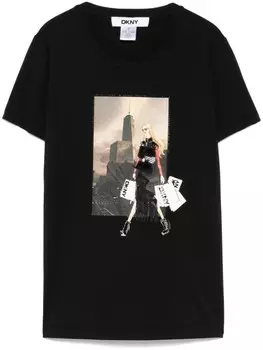 Футболка с городским принтом DKNY, черный