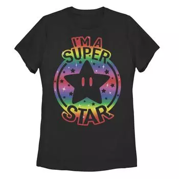 Футболка с градиентным принтом Super Mario I'm A Super Star для юниоров Licensed Character, черный