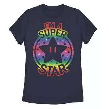 Футболка с градиентным принтом Super Mario I'm A Super Star для юниоров Licensed Character, темно-синий