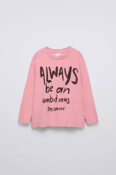 Футболка с граффити-лозуном ZARA, розовый