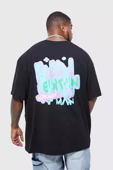 Футболка с граффити plus oversized ltd edition Boohoo, черный