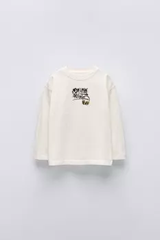 Футболка с граффити ZARA, белый