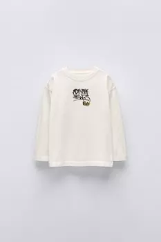Футболка с граффити ZARA, белый