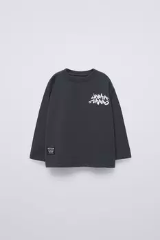 Футболка с граффити ZARA, черный