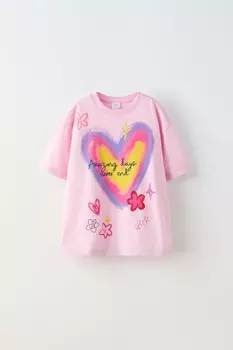 Футболка с граффити ZARA, розовый