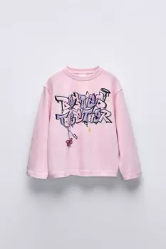 Футболка с граффити ZARA, розовый
