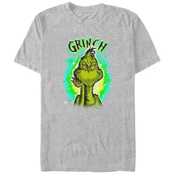 Футболка с графическим фоном Big & Tall Dr. Seuss Grinch с аэрографом Licensed Character, цвет Athletic Heather