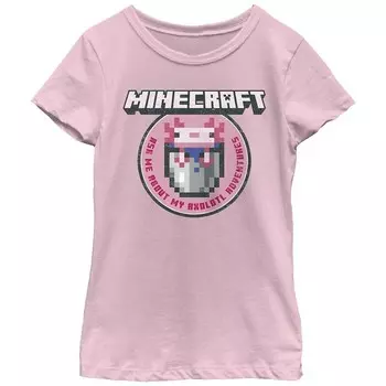 Футболка с графическим изображением и штампом для девочек Minecraft Axolotl Adventures Licensed Character, розовый