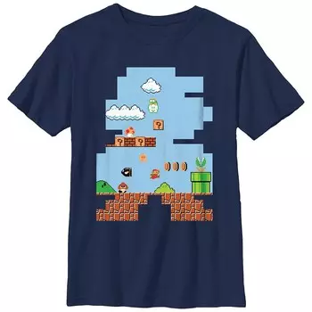 Футболка с графическим изображением игры Super Mario Bros для NES для мальчиков 8–20 лет Licensed Character, темно-синий