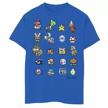 Футболка с графическим изображением Nintendo Super Mario Friends & Enemies Sprites для мальчиков 8–20 лет Licensed Character