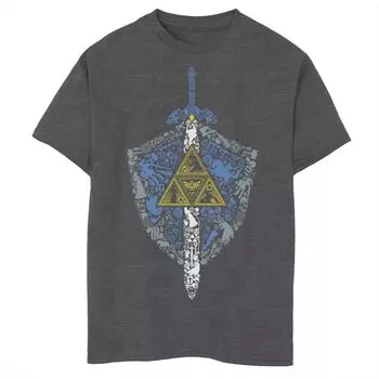 Футболка с графическим изображением Nintendo Zelda Hylian Shield Element Icons для мальчиков 8–20 лет Licensed Character