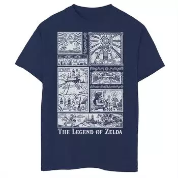 Футболка с графическим изображением Nintendo Zelda The Legend Lives In Tona Glyphs для мальчиков 8–20 лет Licensed Character, синий