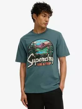 Футболка с графическим изображением туристической открытки Superdry, цвет Stargazer Blue