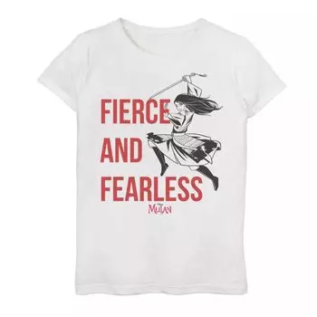 Футболка с графическим изображением «Живые действия» для девочек «Мулан» Disney 7–16 в позе жестокого и бесстрашного действия Disney