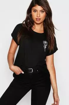 Футболка с графическим карманом розы Boohoo, черный