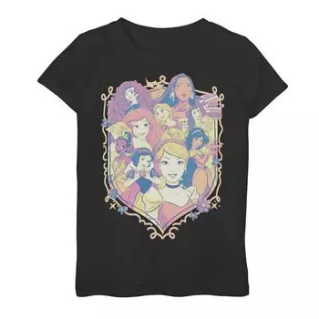 Футболка с графическим логотипом Disney Princess в пастельных тонах для девочек 7–16 лет Disney, черный
