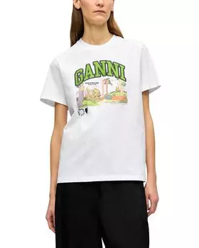 Футболка с графическим логотипом GANNI, белый